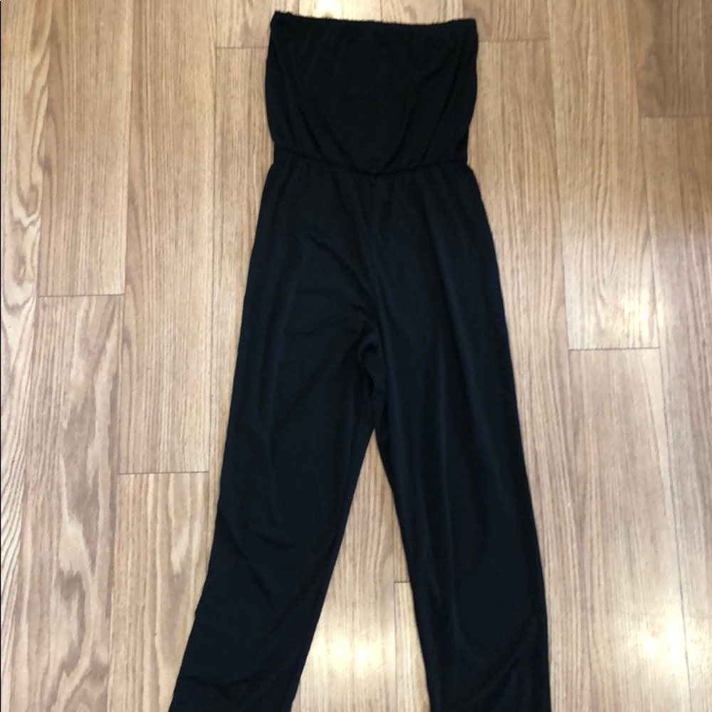 Strapless black pant jumpsuit
